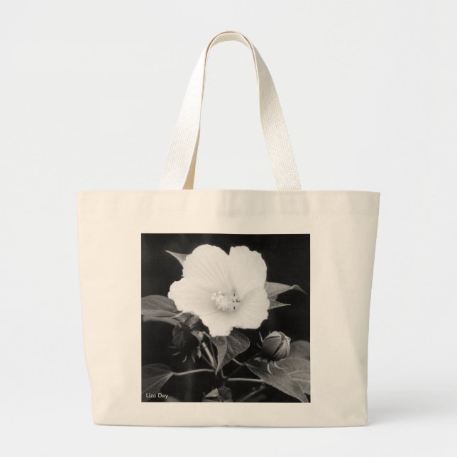 Black & White Rose Mallow Jumbo Canvas Tote (Front)