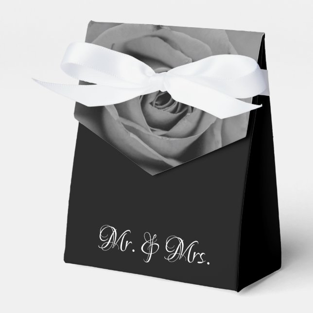 Black & White Rose Mr & Mrs Wedding Tent Favor Box (Front Side)