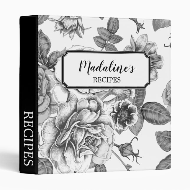 Black & White Rose Pattern 3 Ring Binder (Front/Spine)