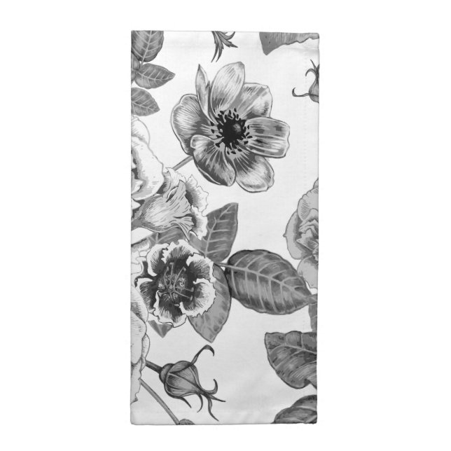 Black & White Rose Pattern Cloth Napkin (Half Fold)