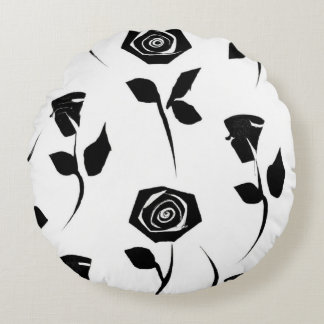 Black & White Rose Pattern Round Pillow