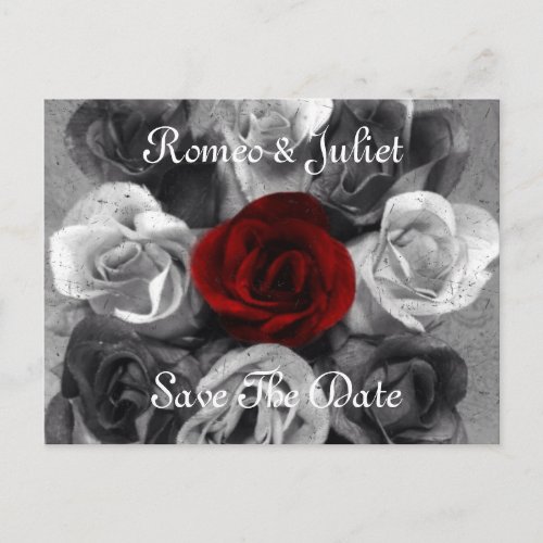 Black White Rose Save The Date Postcard