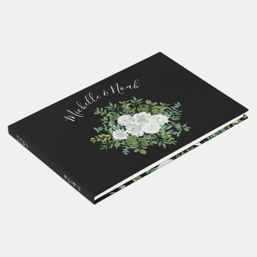Black White Rose Wedding Elegant Modern Guest Book