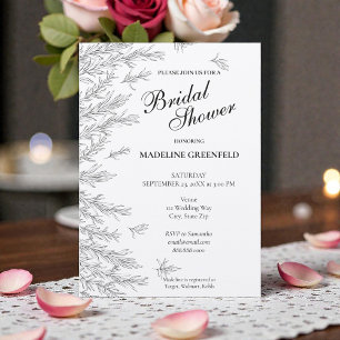 Black & White Rosemary Floral Bridal Shower Invitation