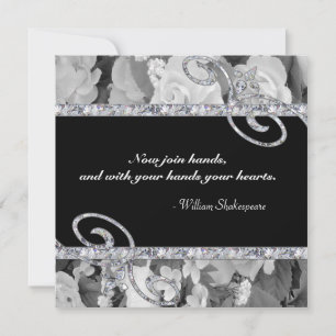 Black & White Roses & Diamond Swirls Wedding Invitation
