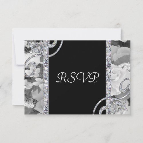 Black &amp; White Roses &amp; Diamond Swirls Wedding Invitation