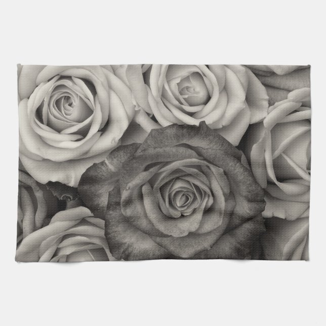 Black white roses   Kitchen towel (Horizontal)