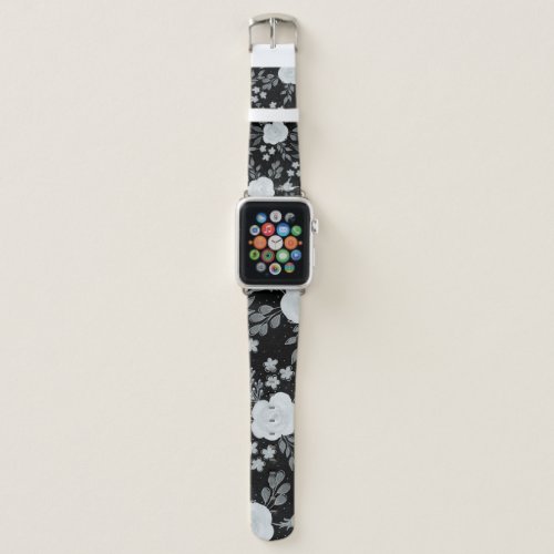 Black White Roses Watercolor Painting Apple Watch Band
