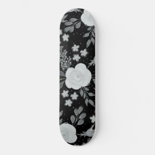 Black White Roses Watercolor Painting Skateboard