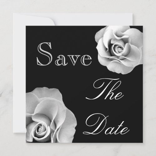 BLACK  WHITE Roses Wedding Save the Date Invite