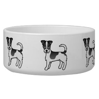 Black &amp; White Rough Coat Jack Russell Terrier Dog Bowl
