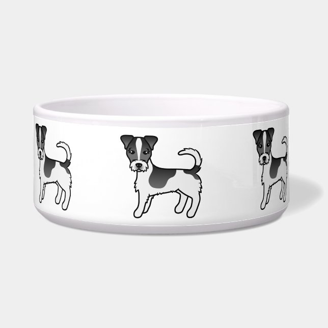 Black & White Rough Coat Jack Russell Terrier Dog Bowl (Front)
