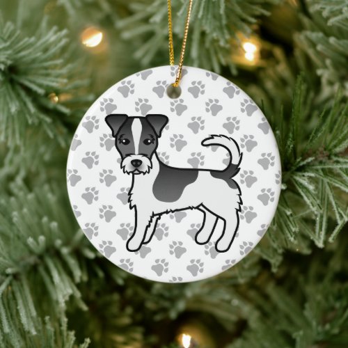 Black  White Rough Coat Jack Russell Terrier Dog Ceramic Ornament