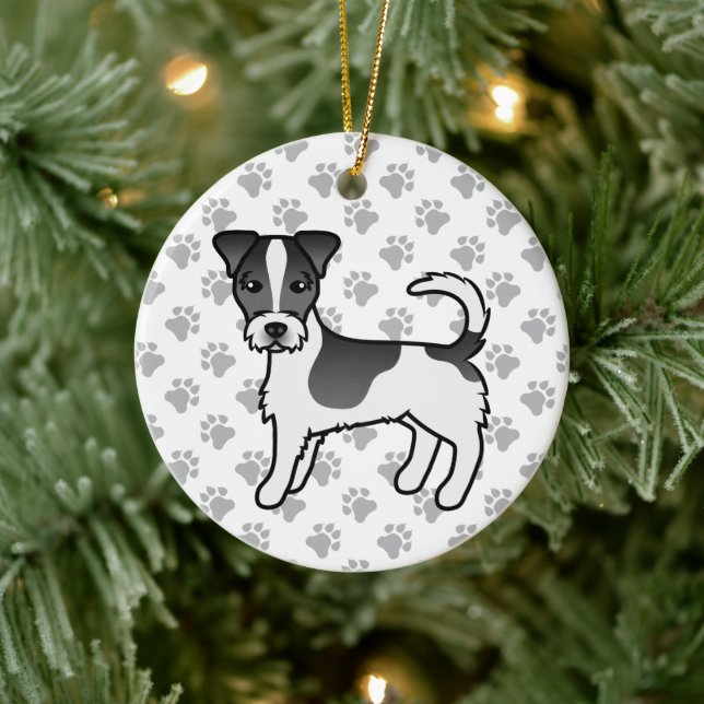 Black & White Rough Coat Jack Russell Terrier Dog Ceramic Ornament (Tree)