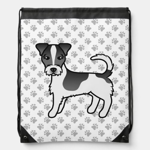 Black  White Rough Coat Jack Russell Terrier Dog Drawstring Bag