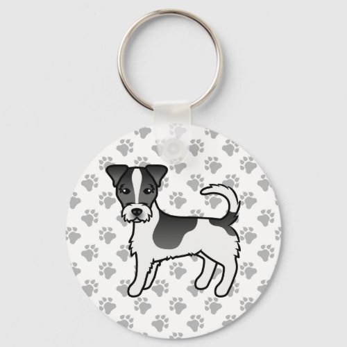 Black  White Rough Coat Jack Russell Terrier Dog Keychain