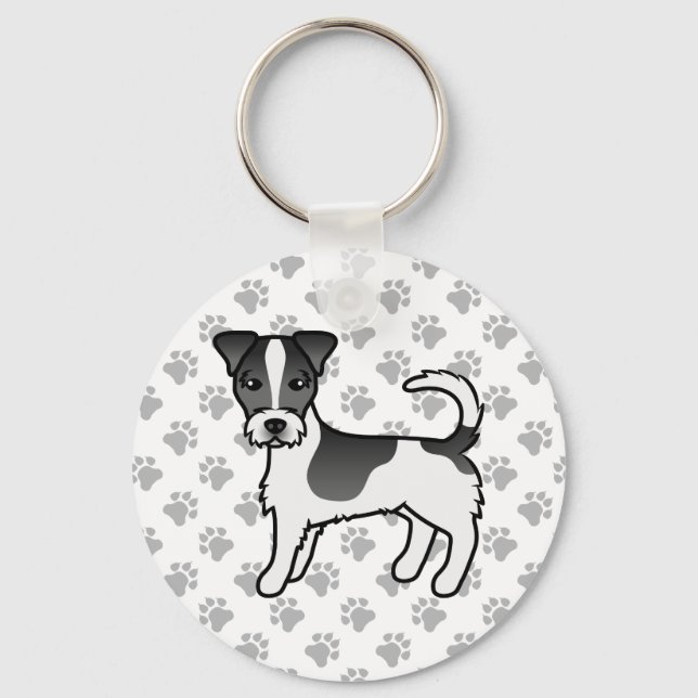 Black & White Rough Coat Jack Russell Terrier Dog Keychain (Front)