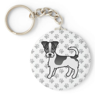 Black &amp; White Rough Coat Jack Russell Terrier Dog Keychain