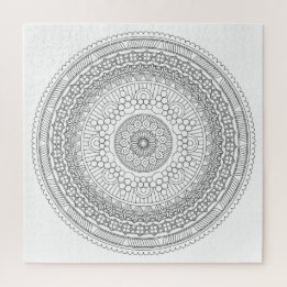 Black & White Round Mandala v3 Coloring Jigsaw Puzzle