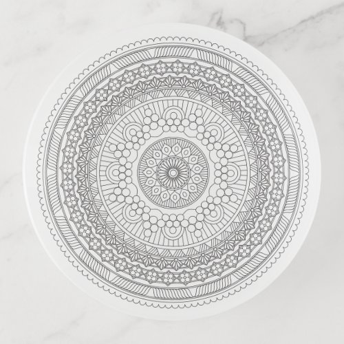 Black  White Round Mandala v3 Trinket Tray
