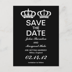 Black White Royal Couple Save the Date Announcement Postcard