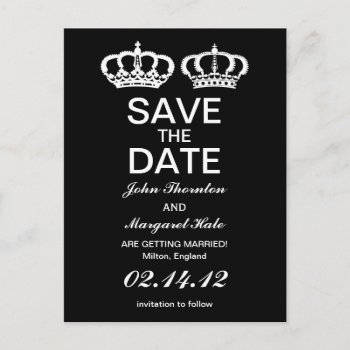 Black White Royal Couple Save The Date Announcement Postcard by RenImasa at Zazzle