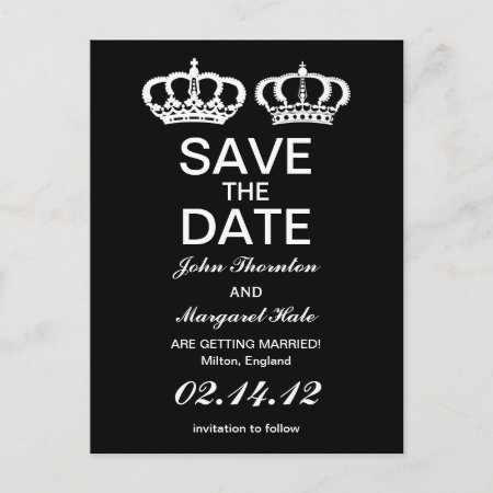 Black White Royal Couple Save The Date Announcement Postcard