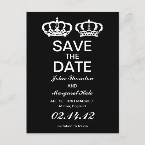 Black White Royal Couple Save the Date Announcement Postcard