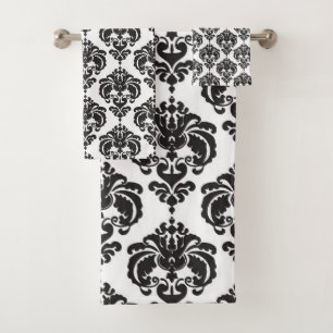 Black & White Royal Glam Damask Bath Towel Set