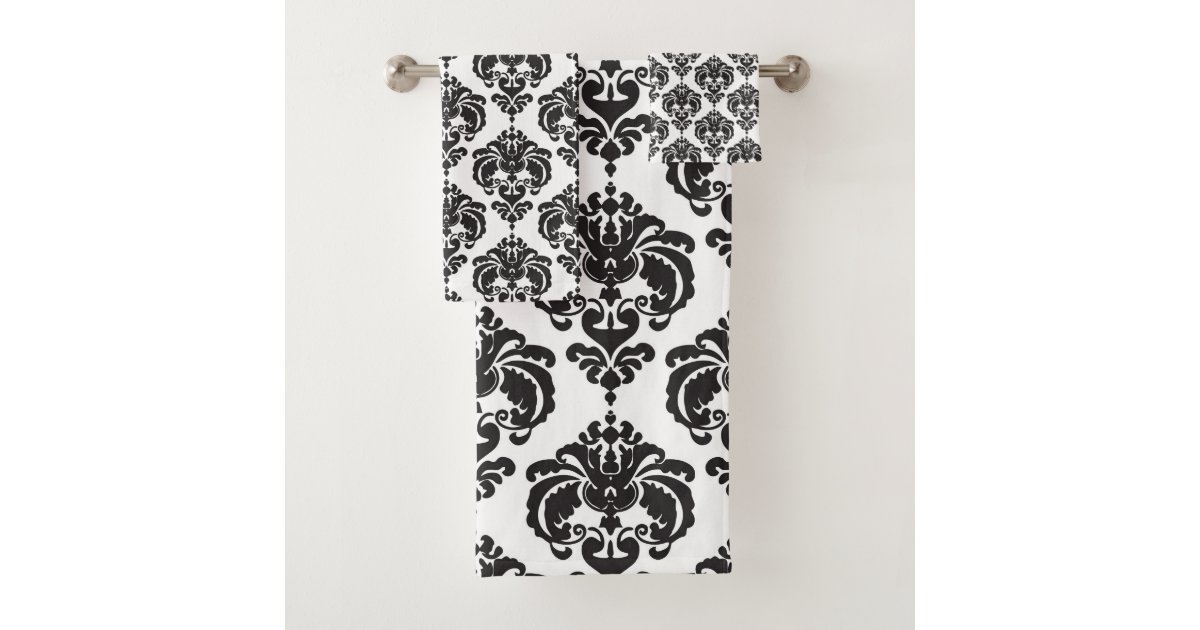 Classy Black and White Damask Bath Towel Set, Zazzle