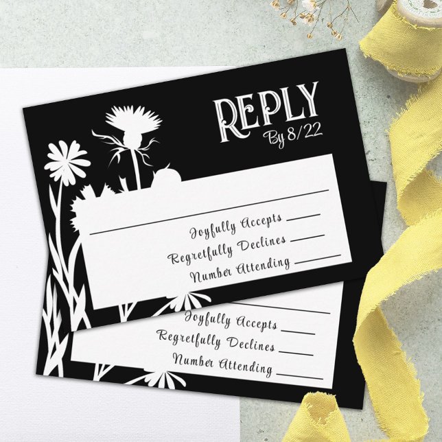 Black & White RSVP Card (black floral rsvp, reply, response bat mitzvah rsvp enclosure card)