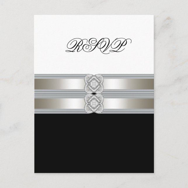 Black White RSVP Postard Invitation Postcard (Front)