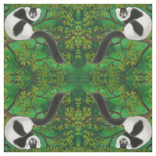 Black White Ruffed Lemur Fabric