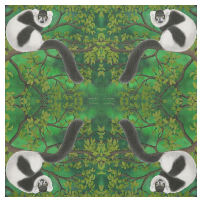 Black White Ruffed Lemur Fabric (Swatch)