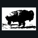 Black & White Running Buffalo Silhouette Pop Art Poster<br><div class="desc">Iconic American West Historical Images - Buffalo Photography Artwork</div>