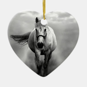Black White Running Horse Freedom Ceramic Ornament
