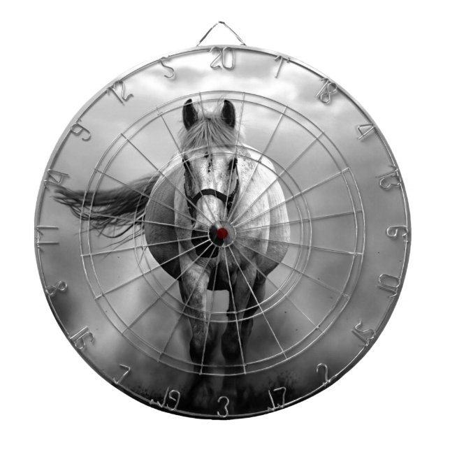 Black White Running Horse Freedom Dart Board (Front)