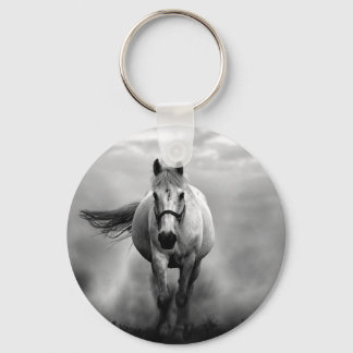 Black White Running Horse Freedom Keychain