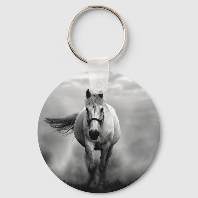 Black White Running Horse Freedom Keychain (Front)