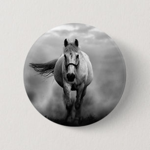 Black White Running Horse Freedom Pinback Button