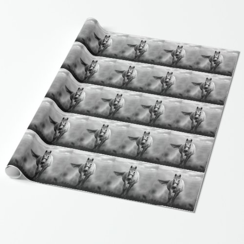 Black White Running Horse Freedom Wrapping Paper