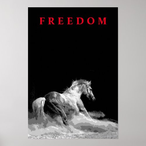 Black white Running Horse Motivational Artwork Poster