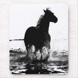 Black &amp; White Running Horse Pop Art Template Mouse Pad