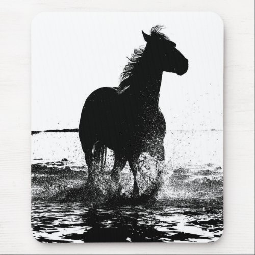 Black  White Running Horse Pop Art Template Mouse Pad