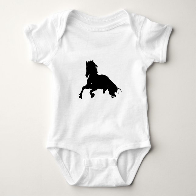 Black White Running Horse Silhouette Baby Bodysuit (Front)