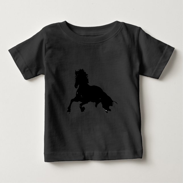 Black White Running Horse Silhouette Baby T-Shirt (Front)