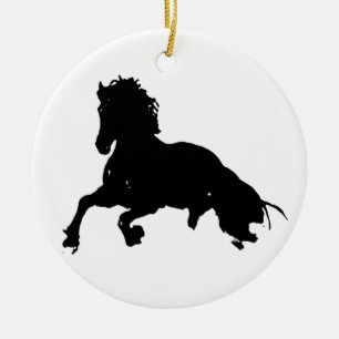 Black White Running Horse Silhouette Ceramic Ornament