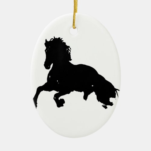 Black White Running Horse Silhouette Ceramic Ornament