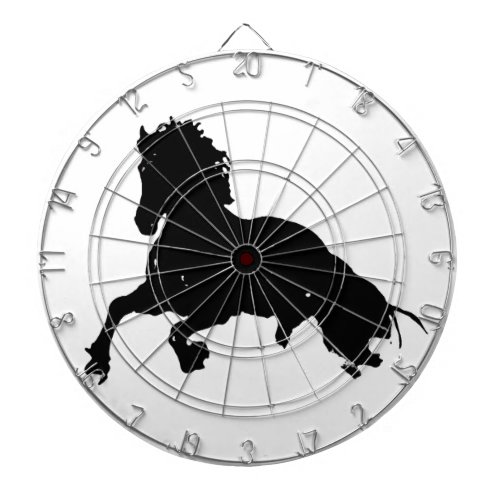Black White Running Horse Silhouette Dartboard With Darts