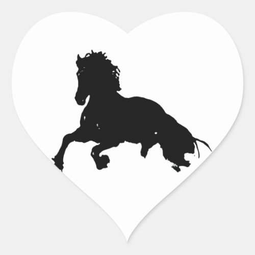 Black White Running Horse Silhouette Heart Sticker